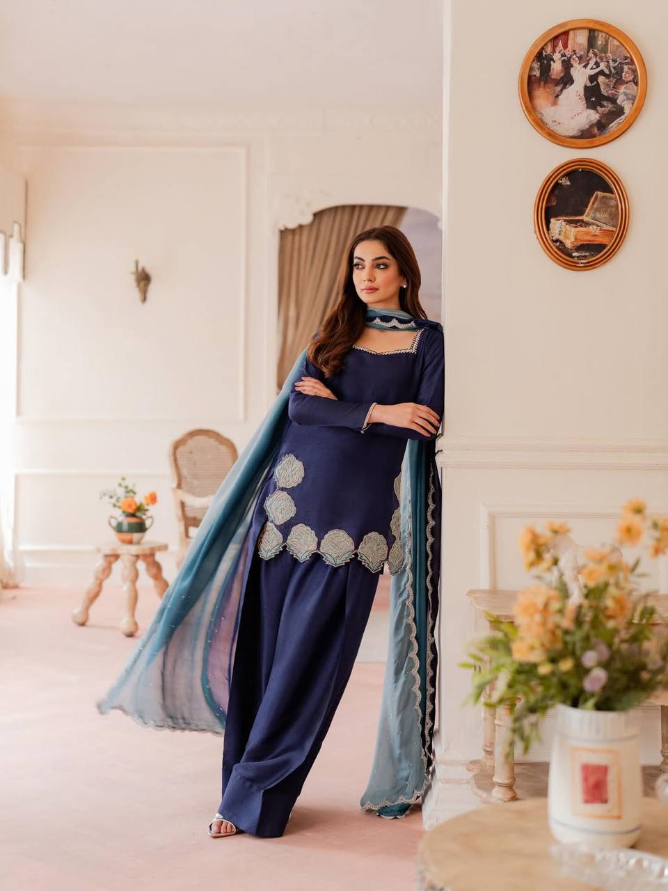 Sapphire Blue Scalloped Couture Set